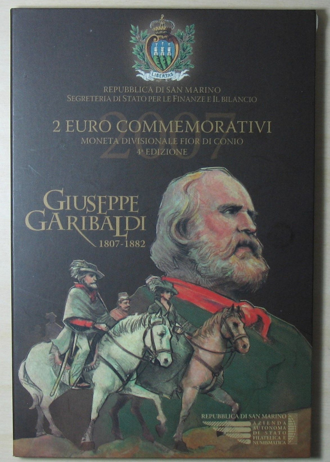 2007 SAN MARINO 2€ euro juhlaraha Garibaldi blisterissä