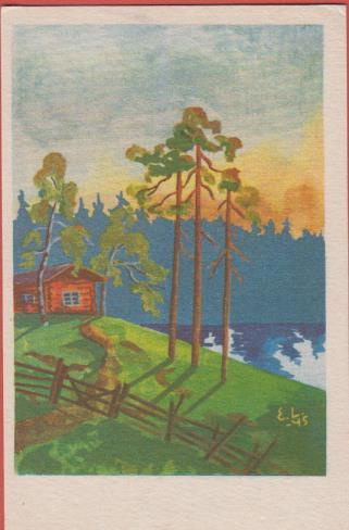 E Lehikoinen Punainen mökki kesämaisemassa