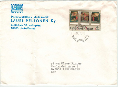 1992 1,50mk Eurooppa kirje Saksaan