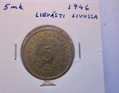 5 mk 1946 Virhelyönti Lievästi Sivussa