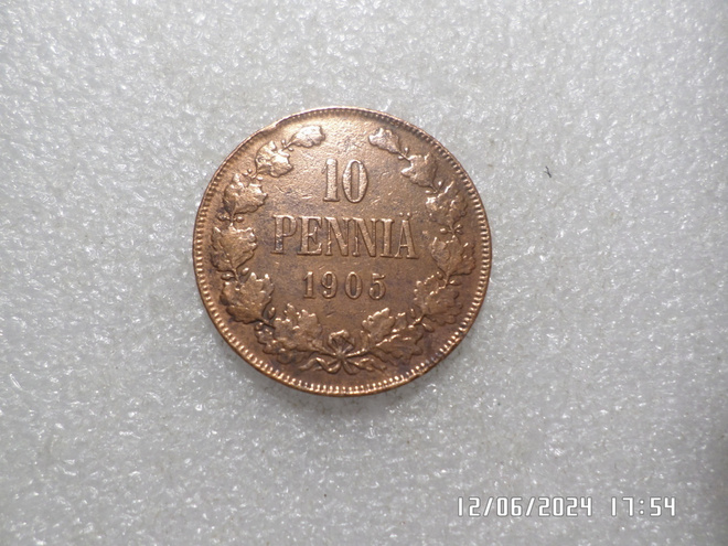 10  penniä  1905  siistikuntoinen   raha   .