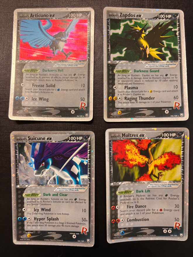 Pokemon EX Team Rocket Returns -kortit Articuno, Zapdos, Sui
