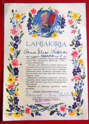 Pankin nätti lahjakirja vuodelta 1949 vastasyntyneelle