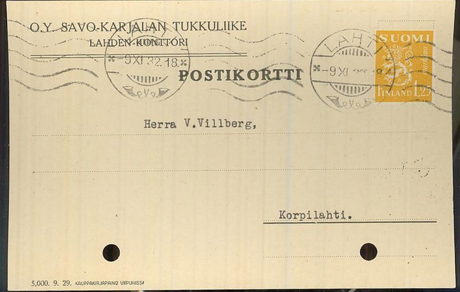 Firmakuori SAVO-KARJALAN TUKKULIIKE postikortti -32