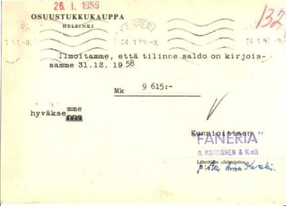 FIRMAKORTTI FANERIA TAMPERE