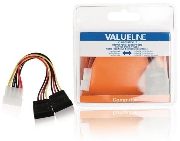 Valueline Virtakaapeli Molex uros - 2xSATA naaras 15cm UUSI