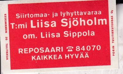Reposaari, T:mi Liisa Sjöholm. om. Liisa Sippola.  s98
