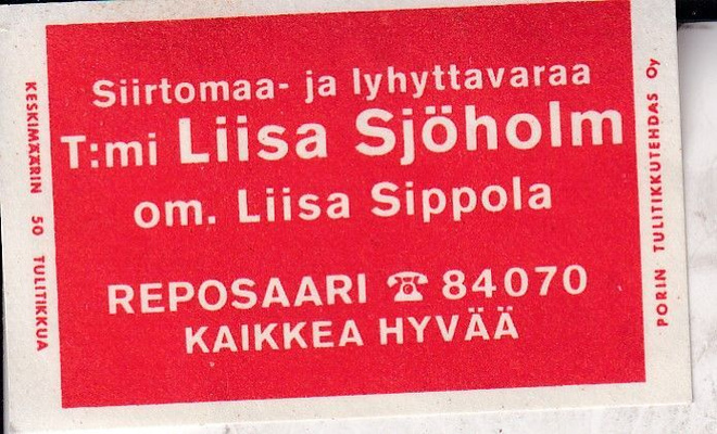 Reposaari, T:mi Liisa Sjöholm. om. Liisa Sippola.  s98