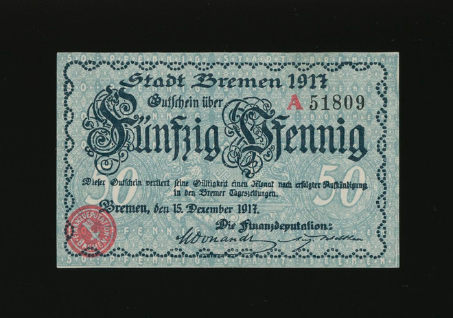 Saksa Notgeld 50 Pfennig, Bremen 15.12.1917