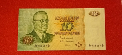 Korvaava eli tähtiseteli 10 markkaa 1980 J sarjaa