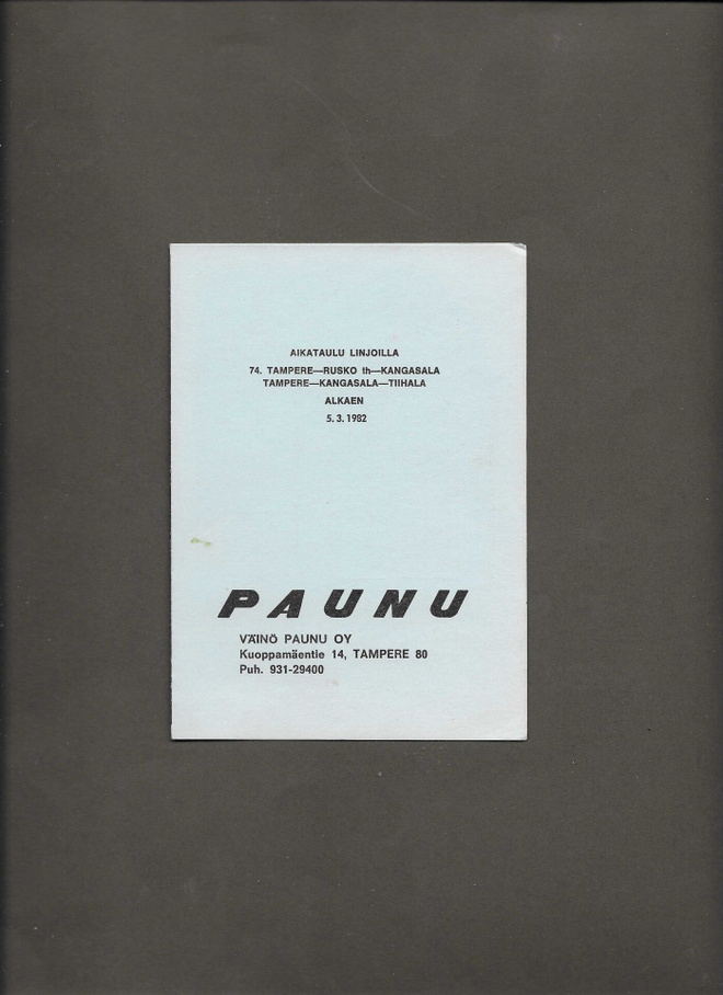 Aikataulu, Paunu, 1982