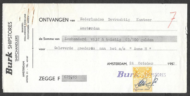 Hollantilainen laivapaperi leimamerkillä 1952