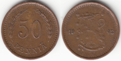 50 p 1942 pieni S lähellä kahvaa