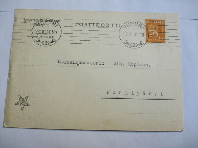 1934 Viipuri Tampereen Rohdoskauppa Oy liikekortti