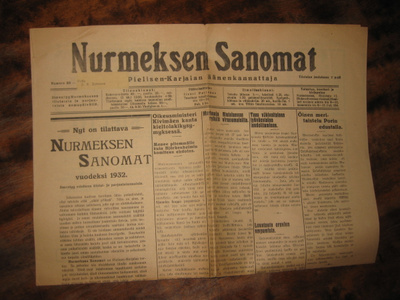 Sanomalehti  Nurmeksen Sanomat 1.12.1931