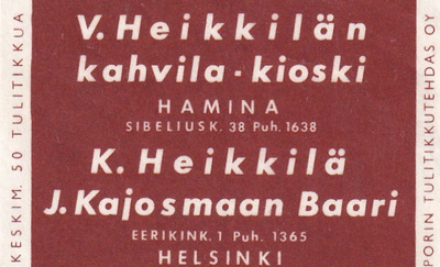 Helsinki, K. Heikkilä, Hamina, V. Heikkilän kahvila    1/16