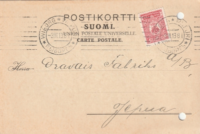 VANHA POSTIKORTTI - WIIPURI ORAVAIS FABRIK JEPUA 1913 (AB9)