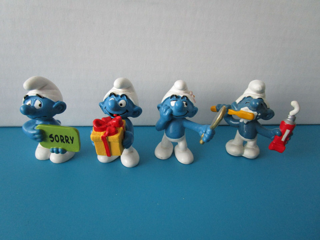 Vintage Schleich Smurffi figuurit, 4 erilaista, Germany