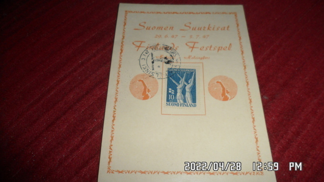 LOISTO KUNNOSSA suomen suurkisat 1947 postikortti leimalla