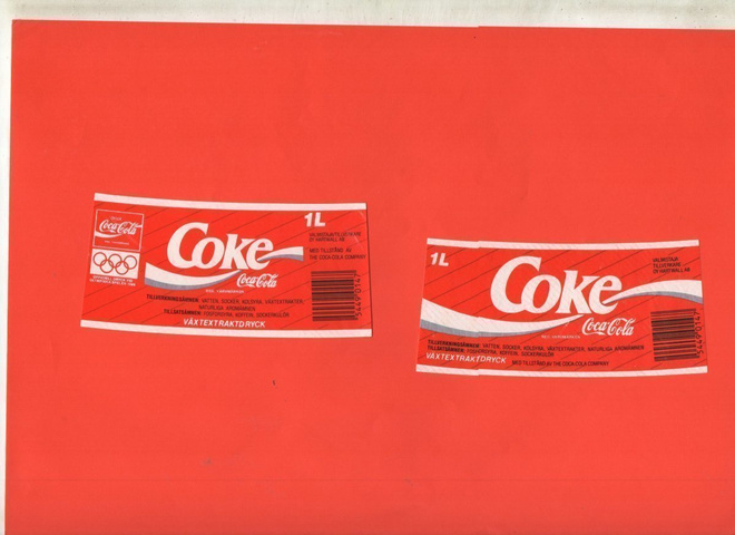 COCA-COLA Etiketti  1 L. "Olympiarenkaat"