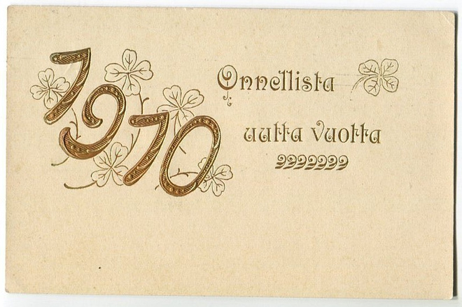 Uudenvuodenkortti 1910, kulkenut 1909