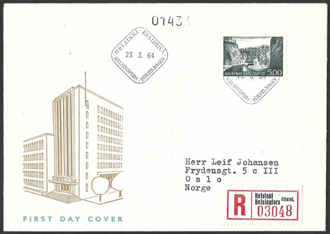 FDC 1964 Yleismerkki Ristikallio 5,00 mk  Lape 586