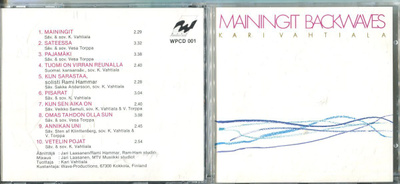KARI VAHTIALA . CD-LEVY . MAININGIT BACKWAVES