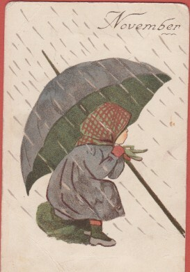 November - tyttö sateenvarjon alla - kulk v 1913