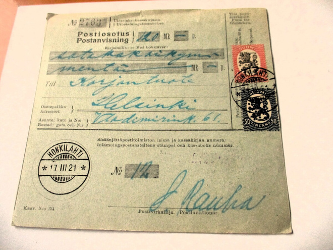 1921 Honkilahti postiosoitus