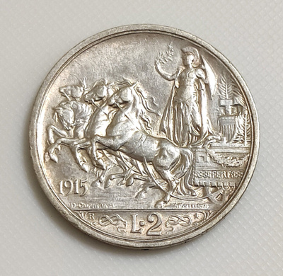 Italia 2 Lire 1915, Vittorio Emanuele III, Hopeakolikko