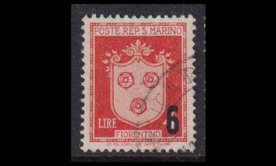 San Marino 376 o Vaakuna 6/4 L päällepainama (1947)
