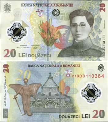 Romania 20 Lei 2021 UNC Polymer Ecaterina Teodoroiu