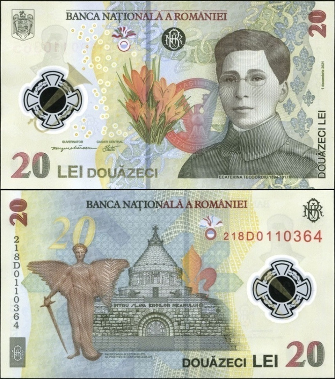 Romania 20 Lei 2021 UNC Polymer Ecaterina Teodoroiu