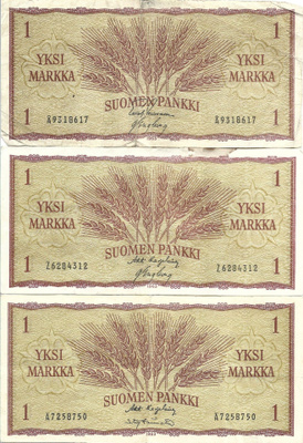 1-10 mk 1963 (5 kpl)ja 100 mk 1945