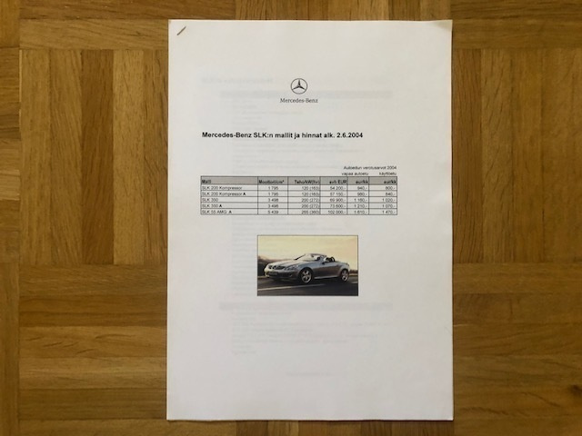 Hinnasto ja lisävarusteet Mercedes R171 SLK 2004. Esite