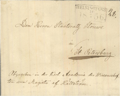 1856 kirje Helsingistä Pietariin