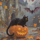 Halloween musta kissa kurpitsan päällä - pikkukuva 1