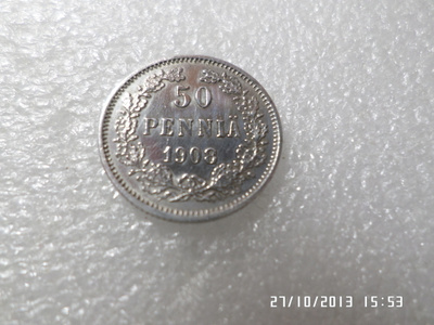 50 penniä hopeaa 1908 kulkematon.