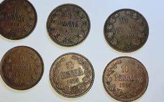 10 penniä 11 kpl Nikolai II