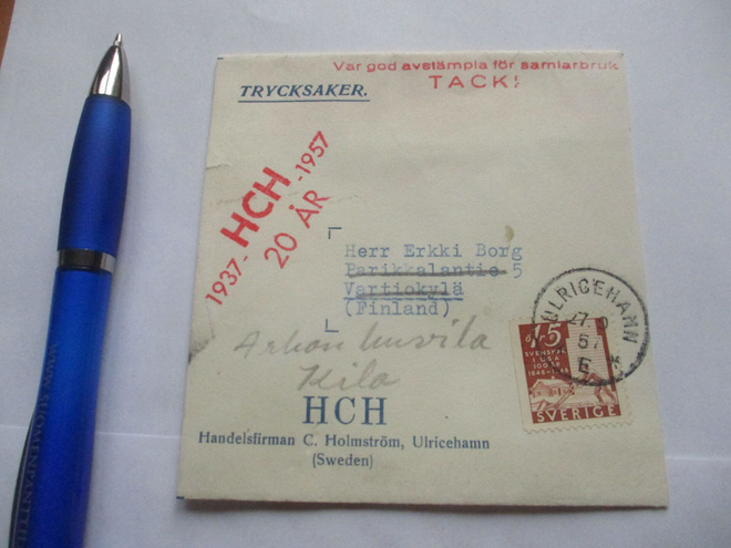 1957 Ruotsi banderolli Espooseen
