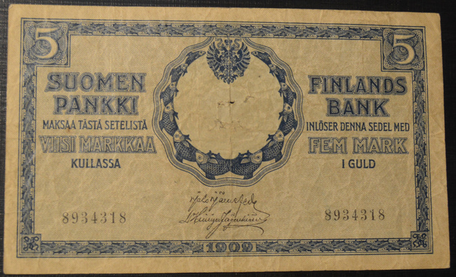 5 Markkaa 1909 8934318 Järnefelt - Hisinger Jägerskiöld
