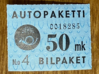 AUTOPAKETTIMERKKI 1949/50 50MK W1**