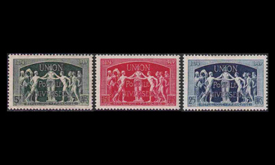 Ranska 868-70 ** UPU 75v (1949)