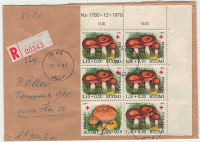 1980 1,10mk PR no-6lo kirjattu kirje