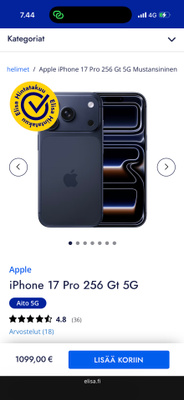 iphone 17 pro 256gb mustansininen Avaamaton