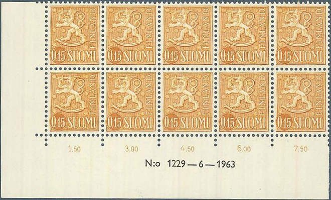 1963  15p ruskeankeltainen nro-10lö 1229 ++