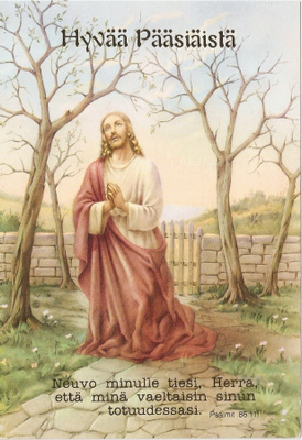 Jeesus rukoilemassa. Psalmi 86:17. Ei kulk.