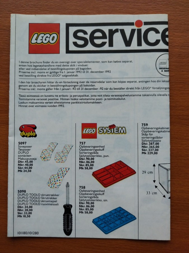 Lego varaosakuvasto vuodelta 1992 ( 4 kpl )