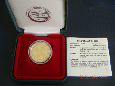BELGIA 2 € 2014 Punainen Risti, Proof