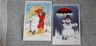 Lumiukko kortit 2 kpl, lumiukko sateessa v. 87 ja 90